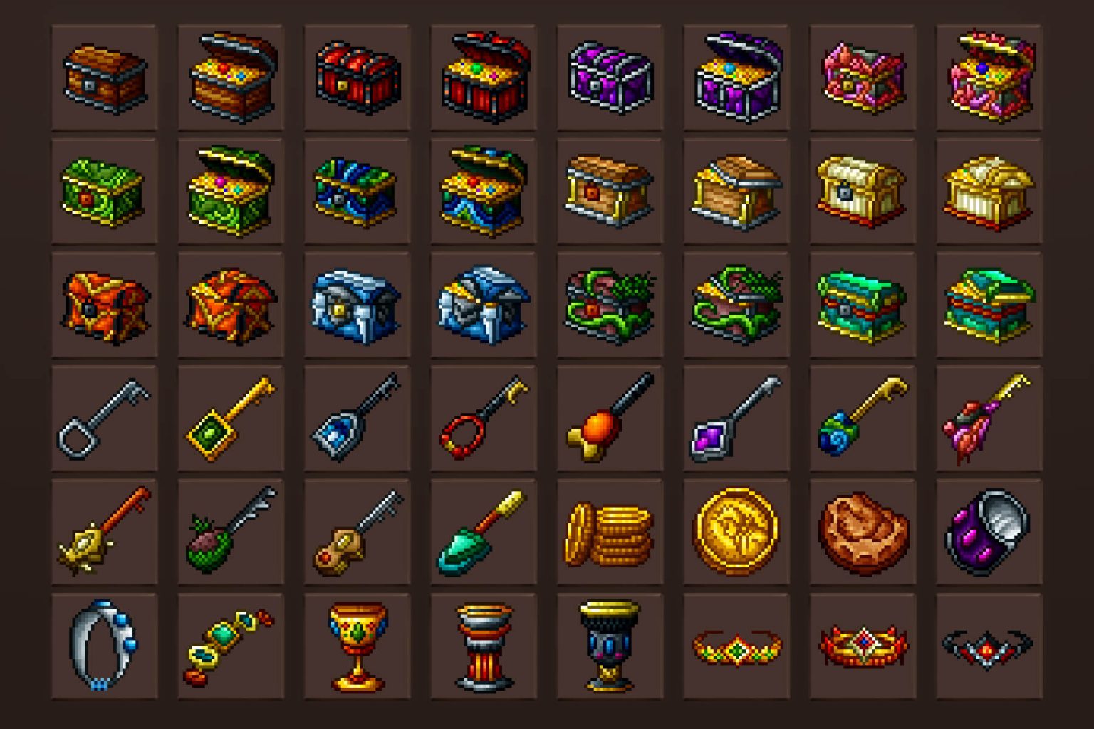 Chest and Treasure Pixel Art Game Icons