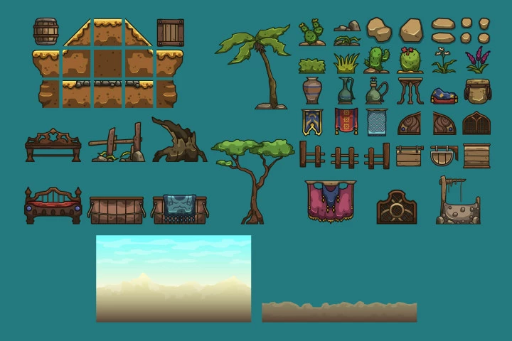 Desert Village Cartoon 2D Tileset
