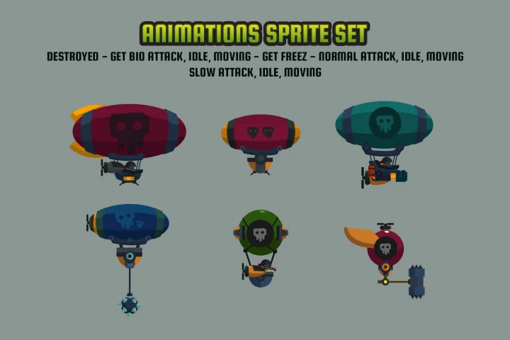 Flat Enemy Airship Sprites