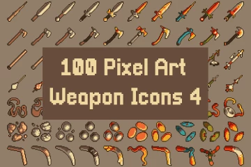 100 Pixel Art Weapon Icon Pack 4