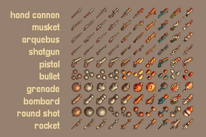 100 Pixel Art Weapon Icons Pack 5