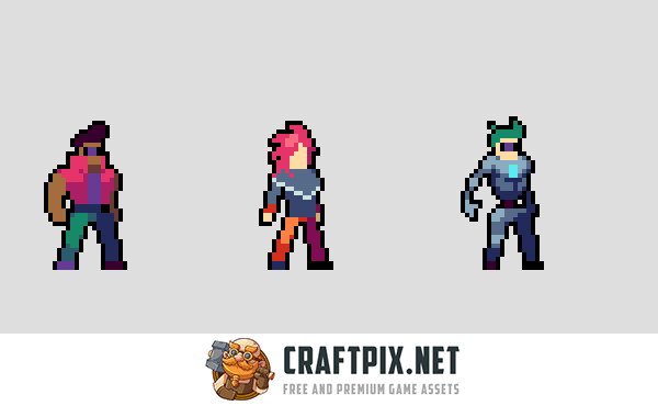 Free 3 Cyberpunk Characters Pixel Art 