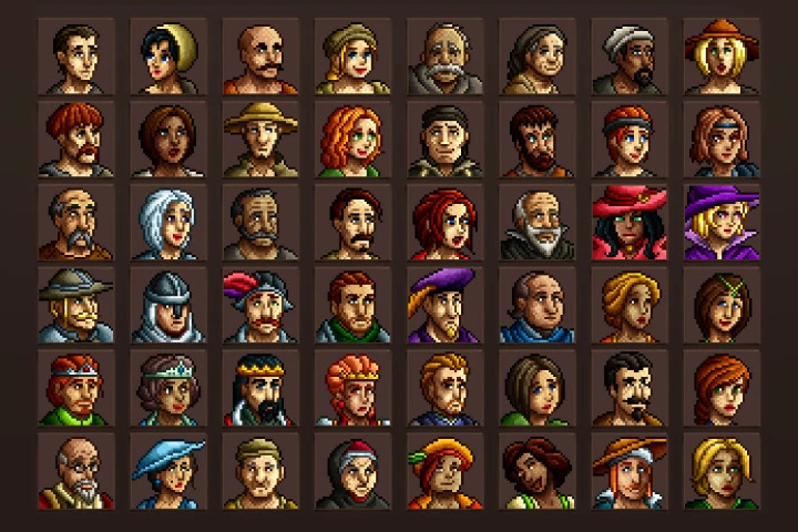 People in Medieval Avatar Icons Pixel Art