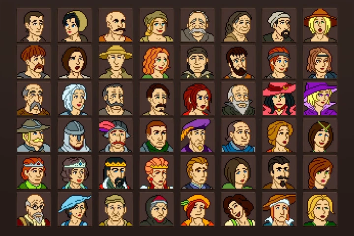People in Medieval Avatar Icons Pixel Art