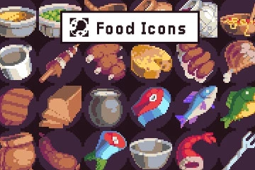 40 Food Icons Pixel Art