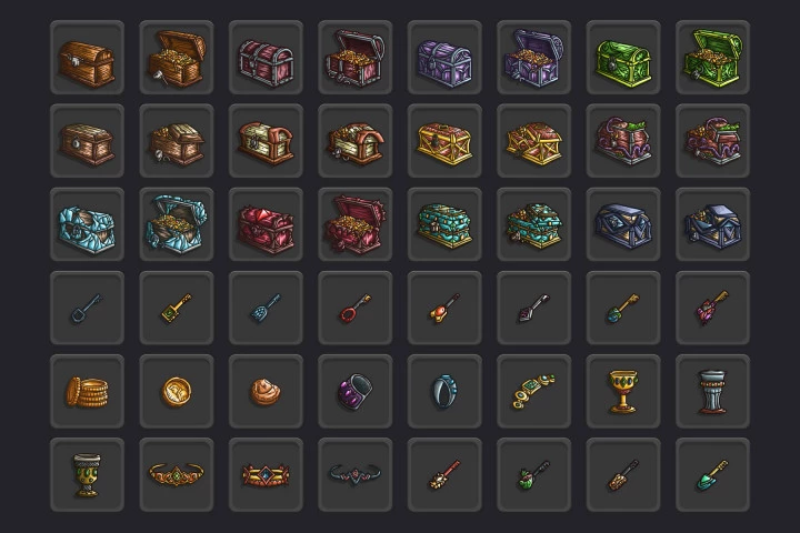 Chest and Treasure Game Icon Set