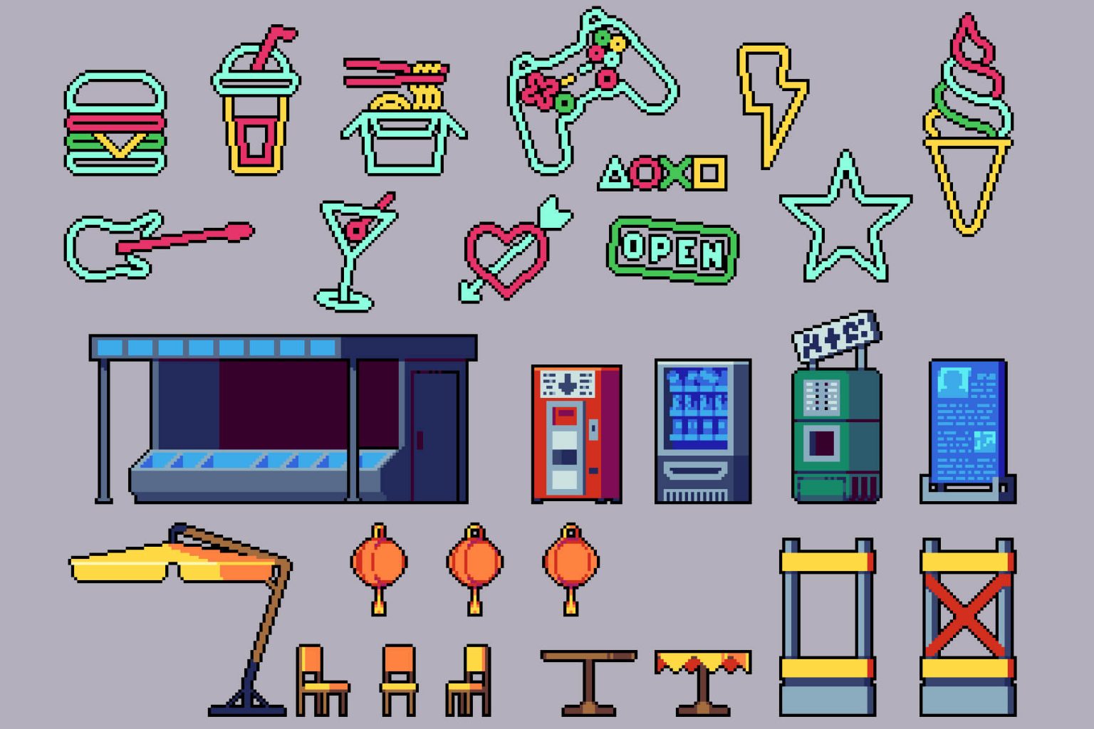 Cyberpunk Market Street Pixel Art Download - CraftPix.net