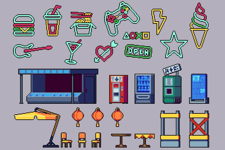 Cyberpunk Market Street Pixel Art