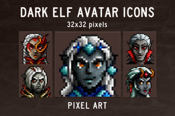 Dark Elf Avatar Icons Pixel Art