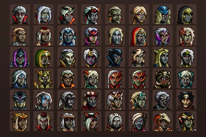 Dark Elf Avatar Icons Pixel Art