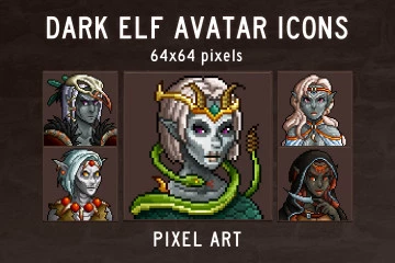 Dark Elf Portrait Icons Pixel Art