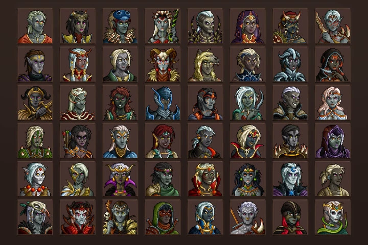 Dark Elf Portrait Icons Pixel Art
