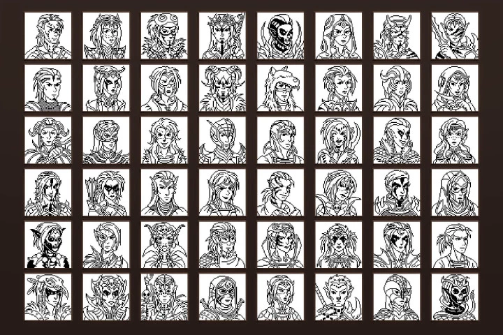 Dark Elf Portrait Icons Pixel Art