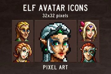 Elf Avatar Icons Pixel Art