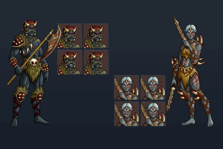 Dark Elf Characters Pixel Art
