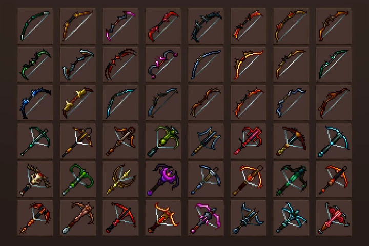 Free Bow and Crossbow Pixel Art Icons