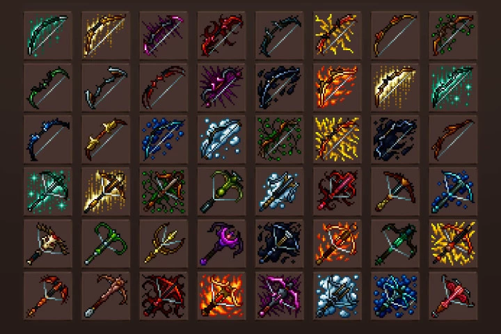 Free Bow and Crossbow Pixel Art Icons