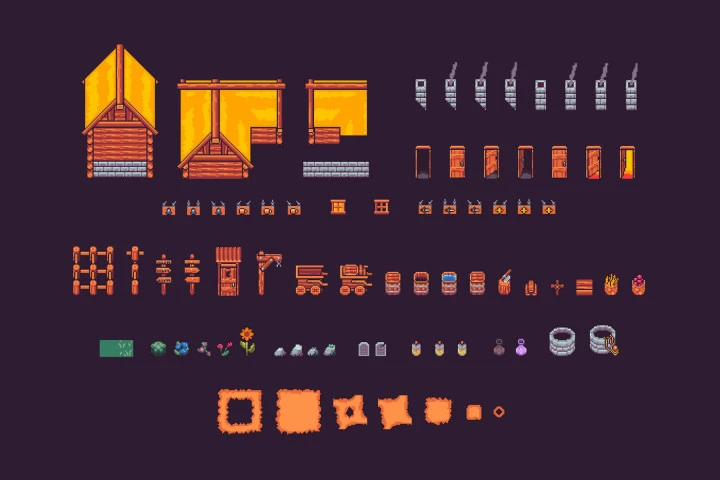 Green Village Top Down Pixel Art Tileset