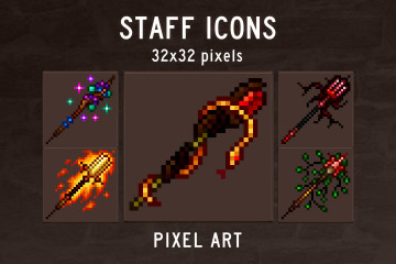 Staff Pixel Art RPG Icons