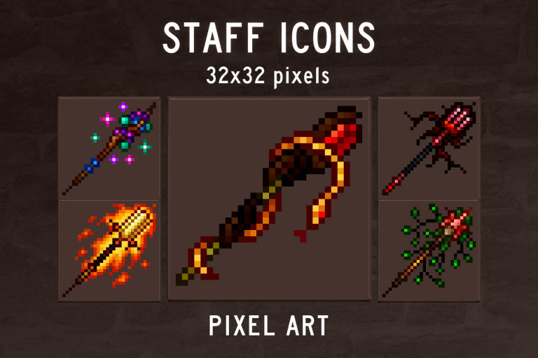 Staff Pixel Art RPG Icons Download - CraftPix.net