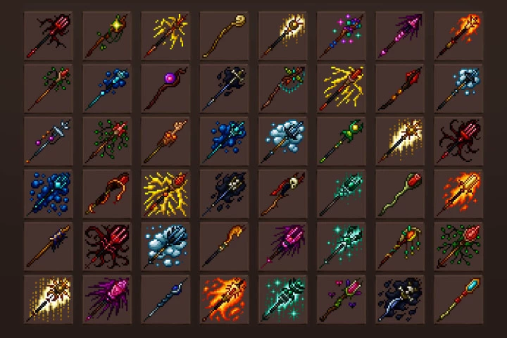 Staff Pixel Art RPG Icons