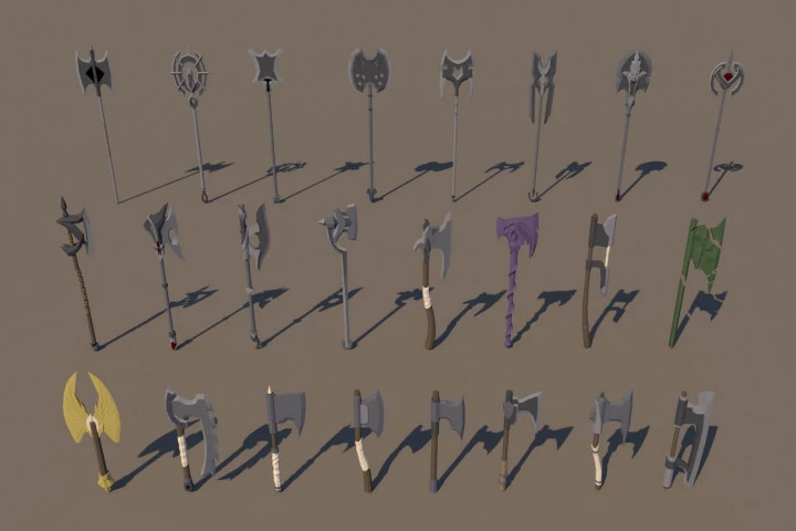 Axe and Poleaxe 3D Low Poly Models