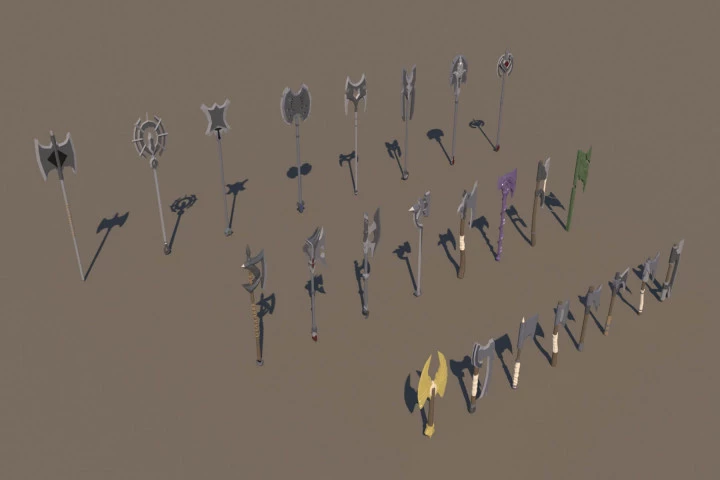 Axe and Poleaxe 3D Low Poly Models
