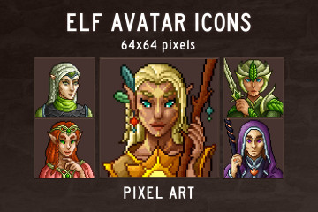 Elf Portrait Icons Pixel Art