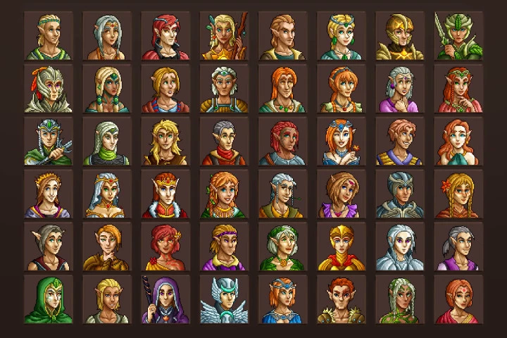 Elf Portrait Icons Pixel Art
