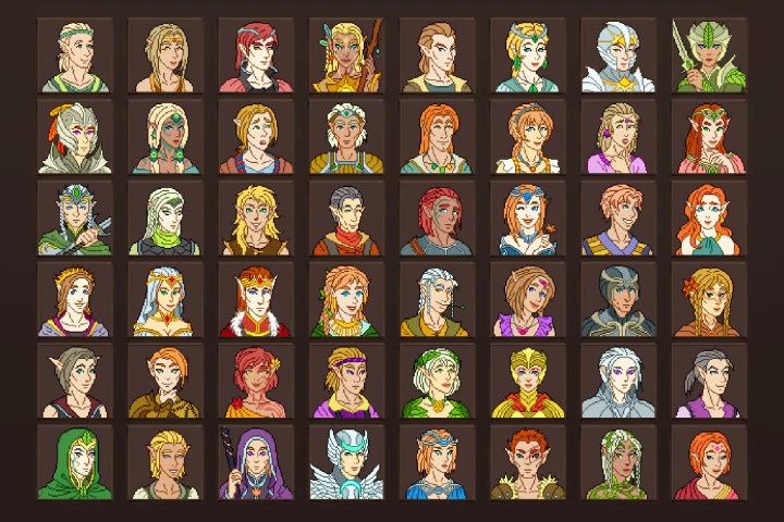 Elf Portrait Icons Pixel Art