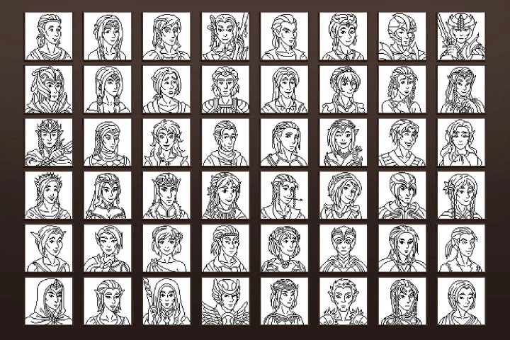 Elf Portrait Icons Pixel Art