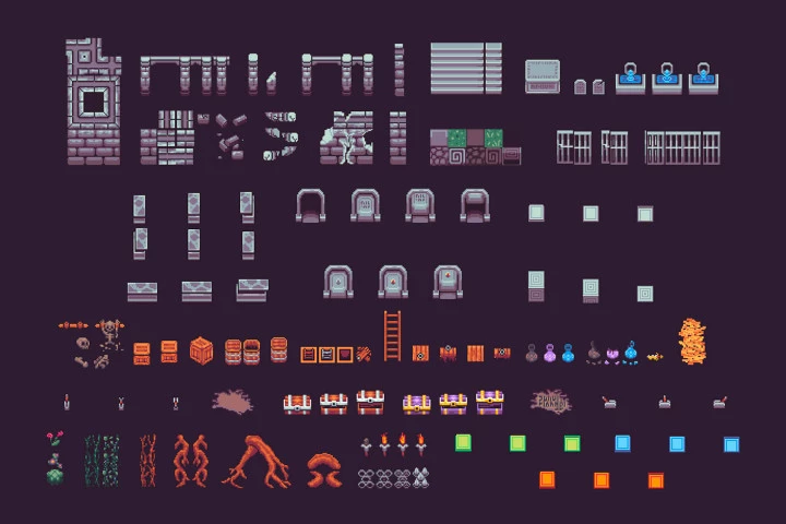 Green Dungeon Pixel Art Tileset