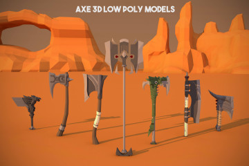 Poleaxe and Axe 3D Low Poly Models Pack 2
