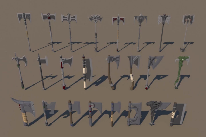 Poleaxe and Axe 3D Low Poly Models Pack 2