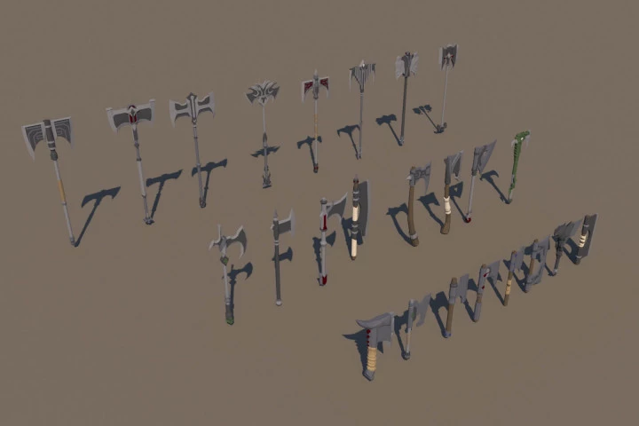 Poleaxe and Axe 3D Low Poly Models Pack 2