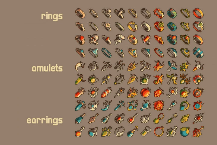 Ring, Earring and Amulet Pixel Art Icons