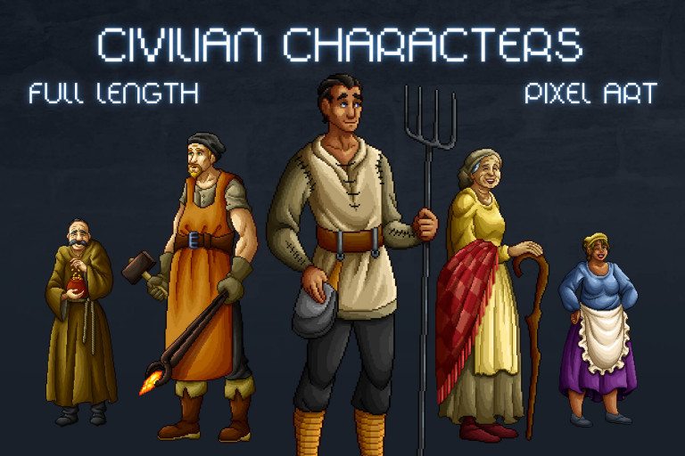 Dark Elf Characters Full Length Pixel Art - CraftPix.net