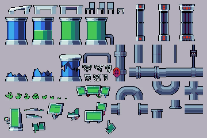 Lab Game Tileset Pixel Art