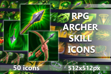 50 RPG Archer Skill Icons