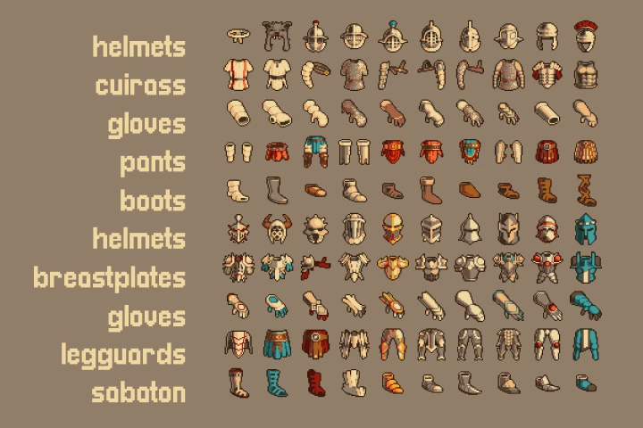 100 RPG Armor Icons Pixel Art