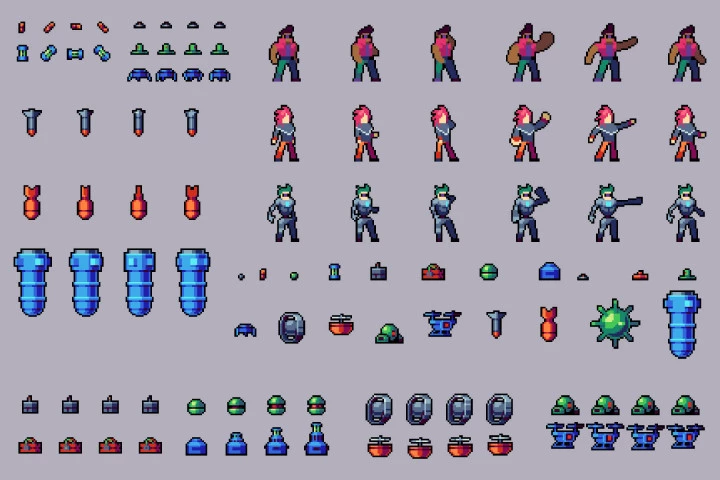 Bombs and Explosions Pixel Art Set