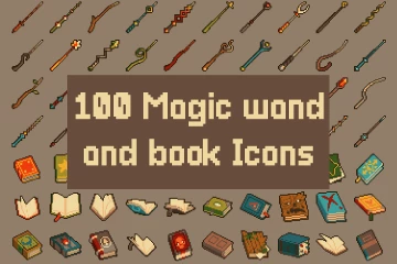 Magic Wand and Book Icon Pack