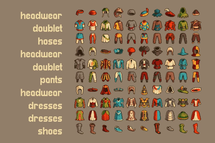 Medieval Clothing Icons Pixel Art