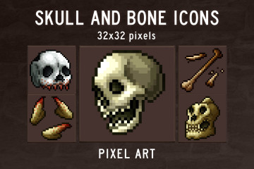 Skull and Bone Pixel Art Icons