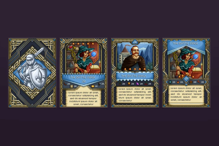 Warrior and Mage TCG Cards Pixel Art