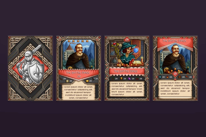 Warrior and Mage TCG Cards Pixel Art