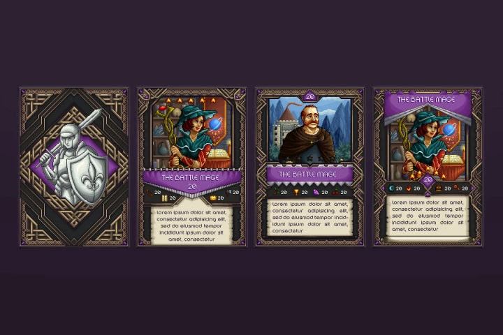 Warrior and Mage TCG Cards Pixel Art