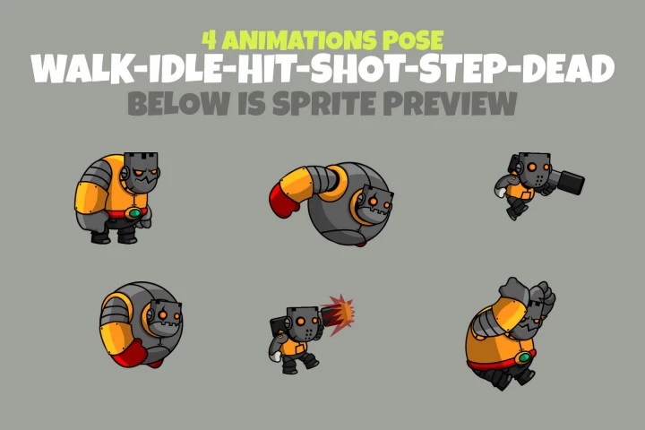 3 Robot Character Sprite Set