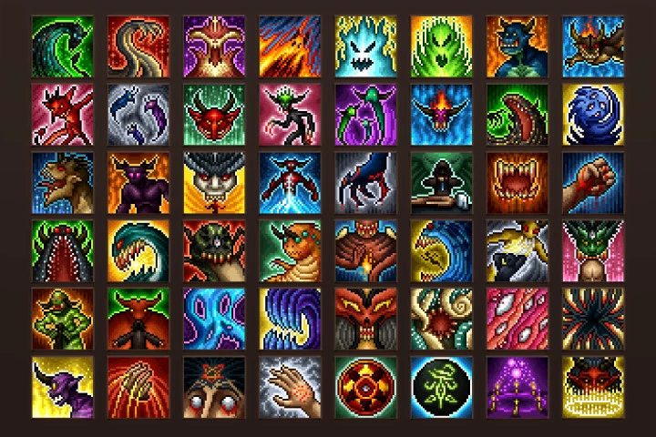 Demon Skill Icons Pixel Art