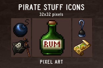 Free Pirate Stuff Pixel Art Icons